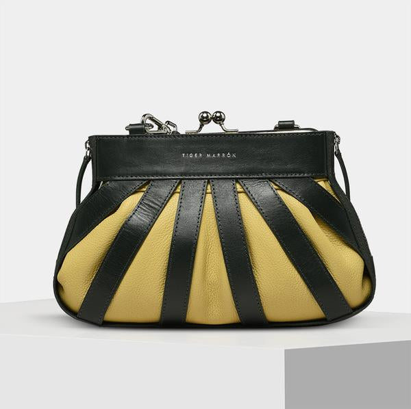 Handcrafted Leather Clutch Bags - Forest Green & Yellow