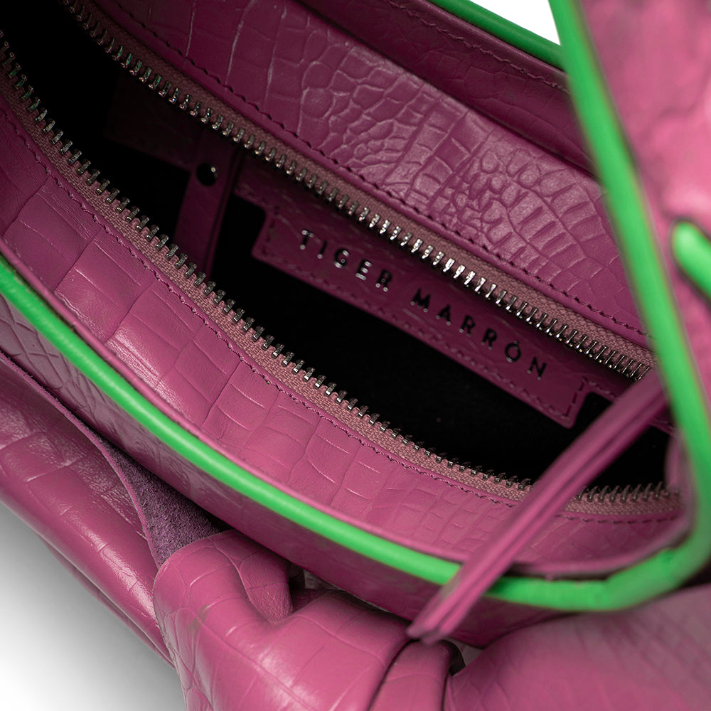 Pink Leather Tote Bag Tiger Marrón x Nitya Arora