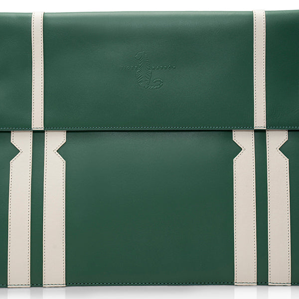 Green and Cream Leather Laptop Cover