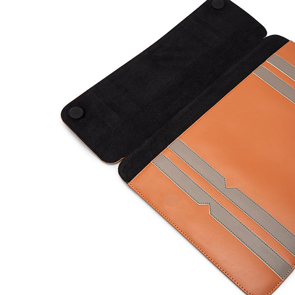 Tan and Grey Leather Laptop Cover