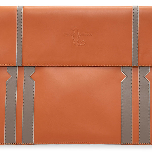 Tan and Grey Leather Laptop sleeve
