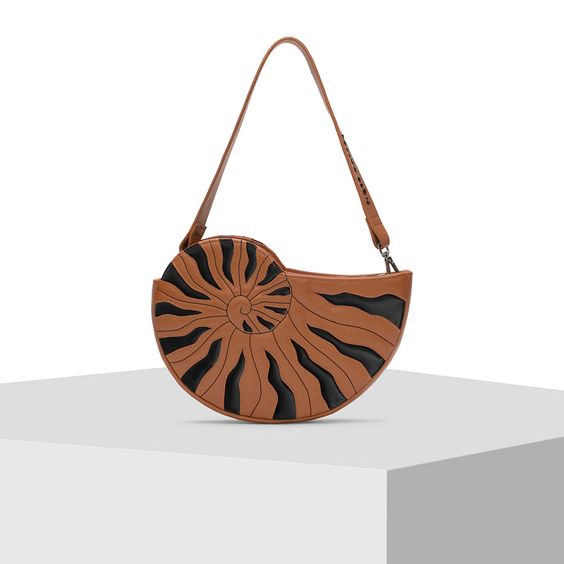 Brown and Black Leather Tote Bag Designed by Nitya Arora