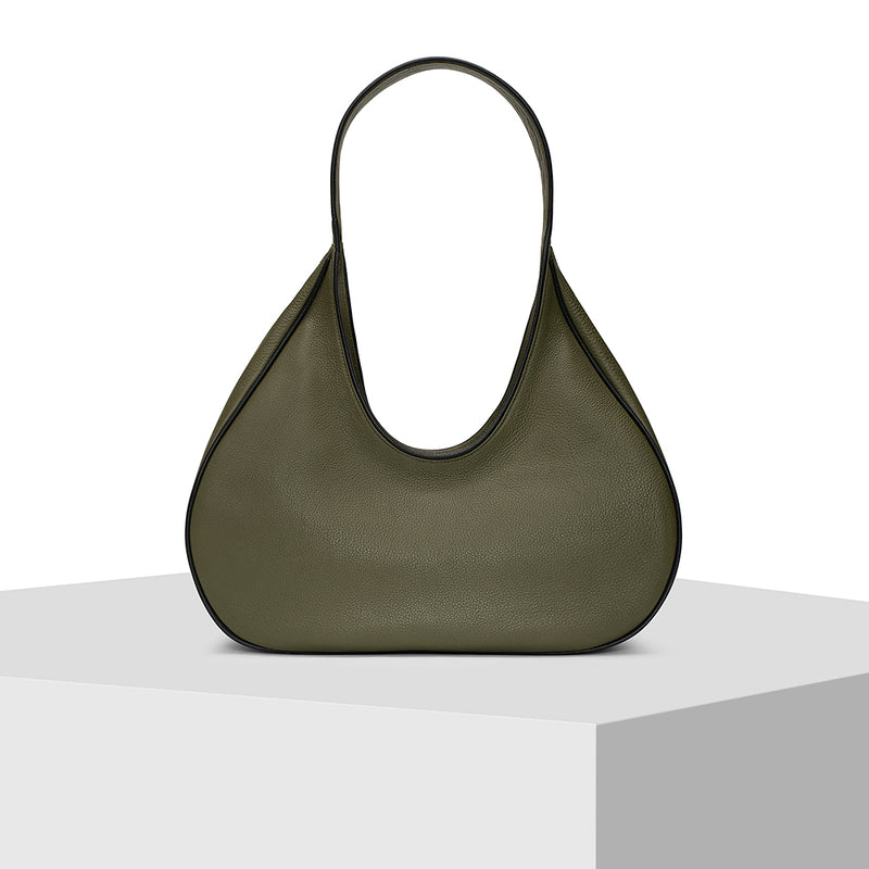 Olive Green Leather Tote Bag Designed by Nitya Arora