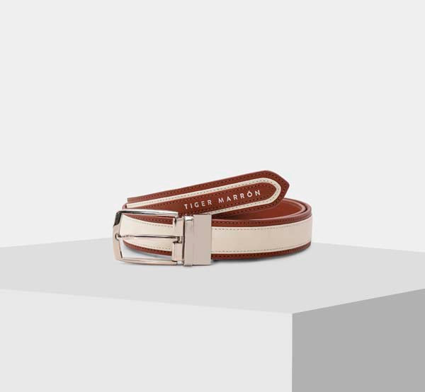 Brown and cream leather belt for ladies