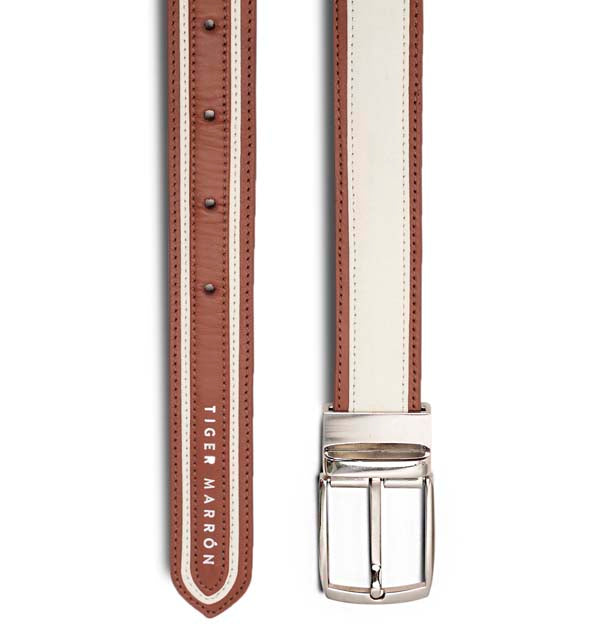 Brown and Cream Leather Belt 