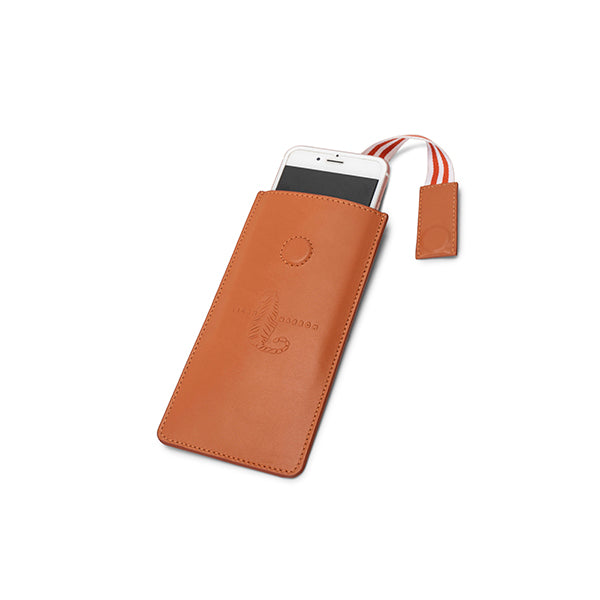 Clay Orange leather phone pouch
