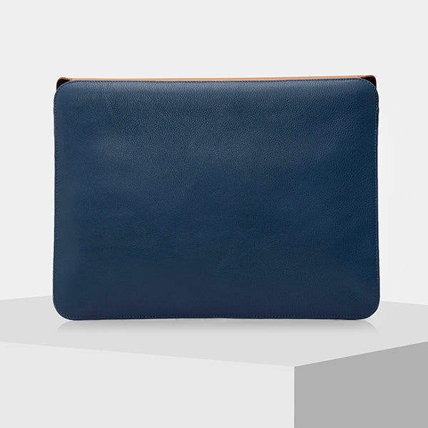 Blue and Tan Leather Laptop Sleeves