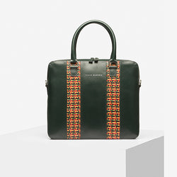 Handcrafted Green Leather Laptop Bag