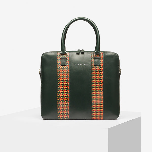 Handcrafted Green Leather Laptop Bag
