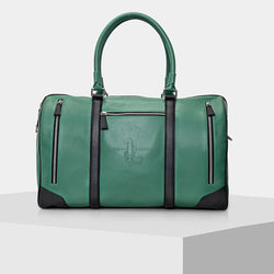 Branded leather duffle bag- GREEN & BLACK