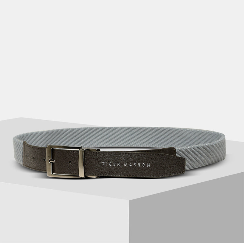 Dark Brown and Blue Leather Belt