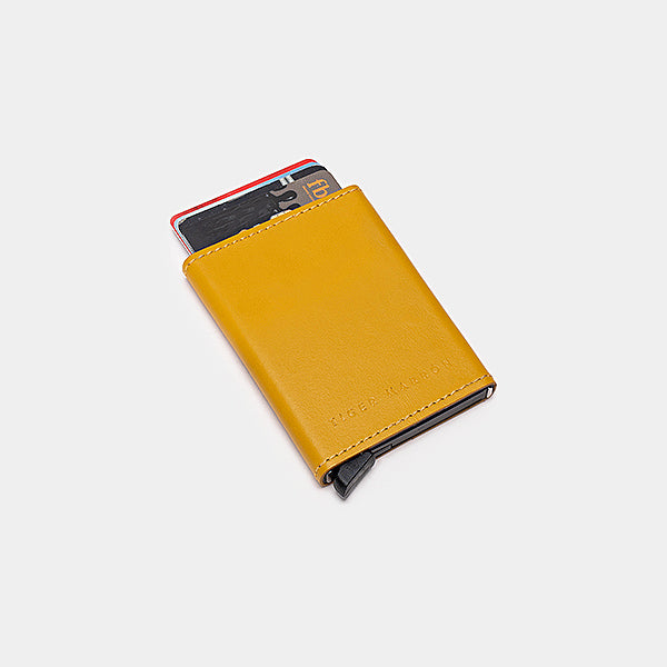 Yellow leather credit card holder
