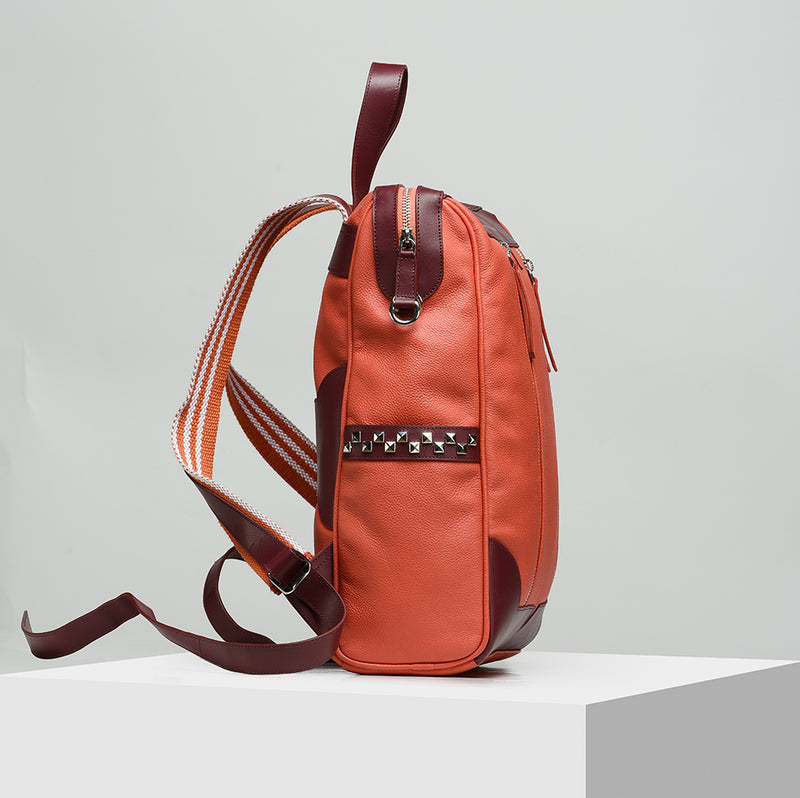 Buy Double Major, Red & Burgundy Designer Leather Backpack Online in ...