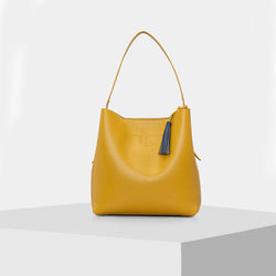 Designer Leather Tote Handbags - MUSTARD YELLOW & BLUE