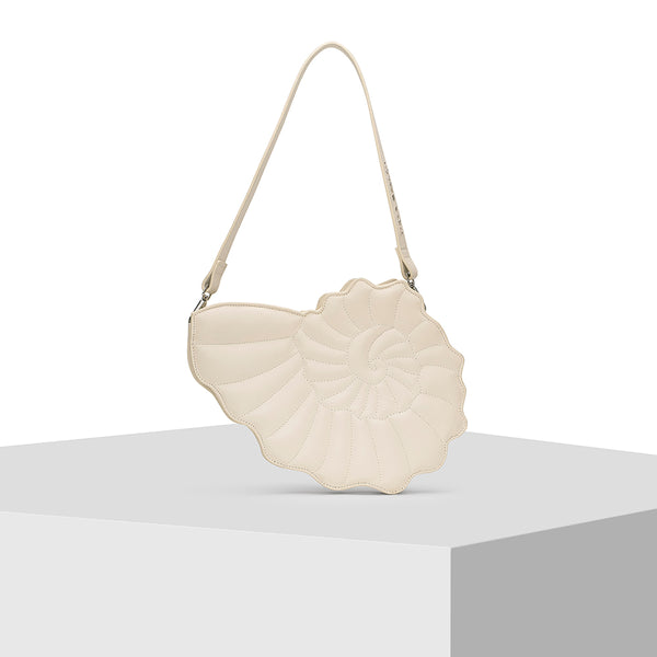 Buy Sea Shell Shape Cream Leather Tote Bag by Tiger Fish