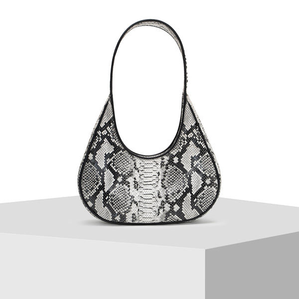 Black and White Snake Printed Leather Tote Bag by Tiger Fish