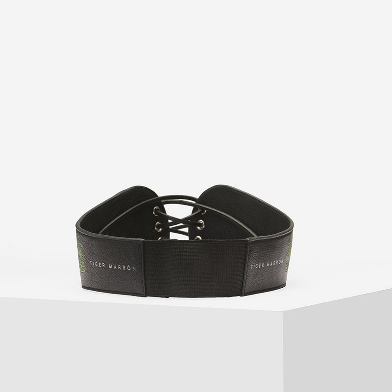 Black Embroidered Leather Waist Belts