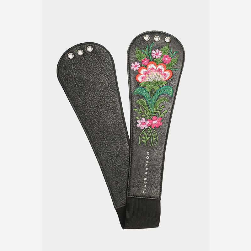Black Embroidered Leather Belt