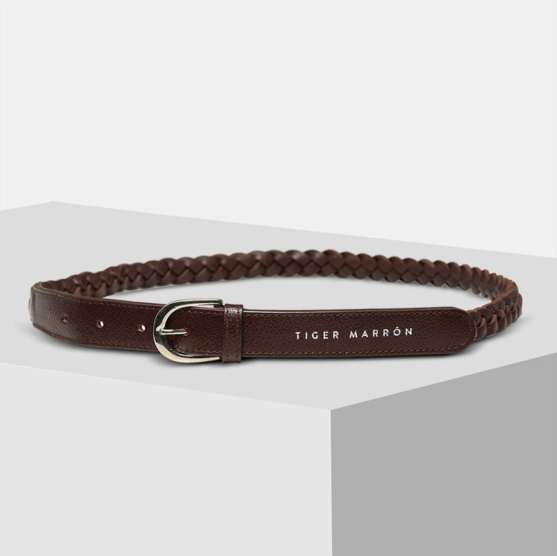 Wine brown braided leather belt