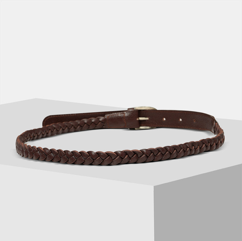 Wine brown braided leather belts
