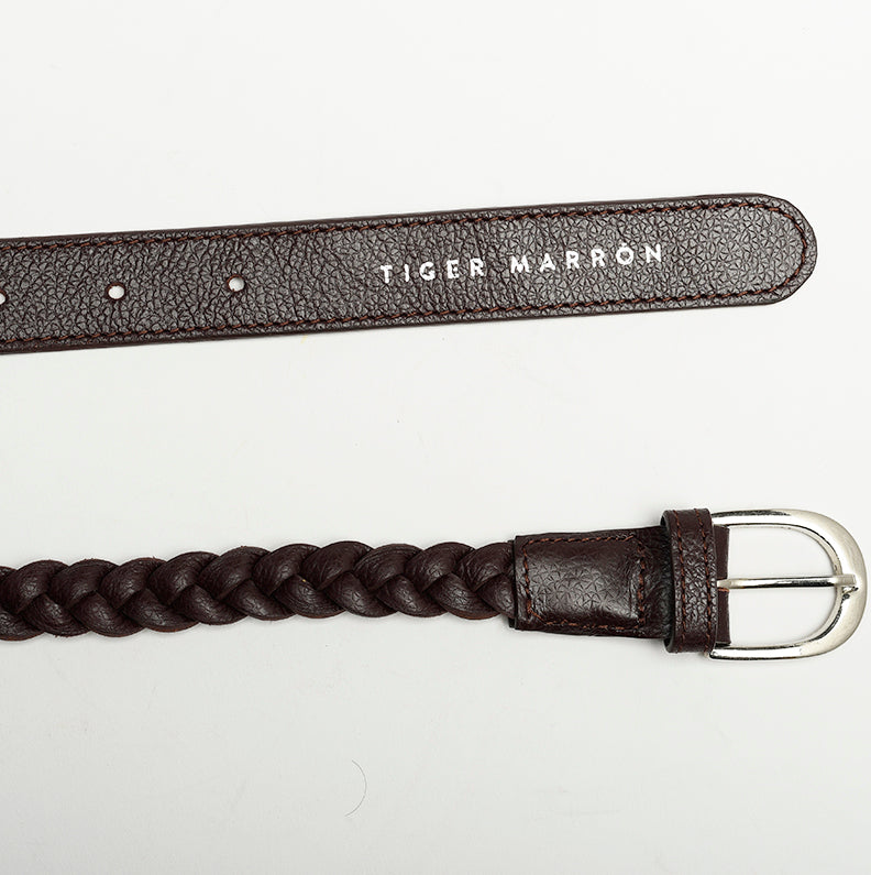 Wine brown braided leather belt