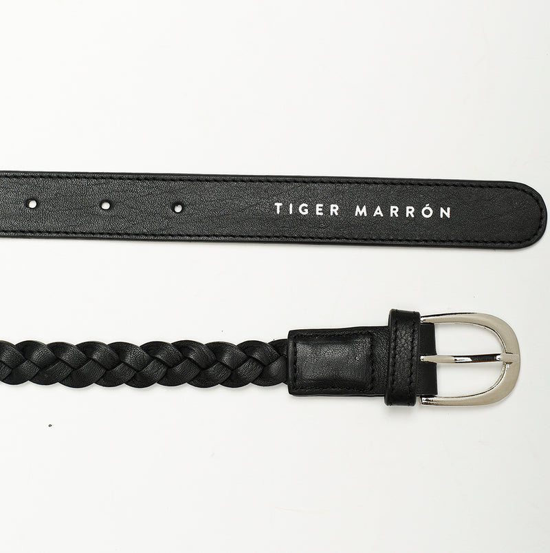 Black Leather Branded Braided Belt