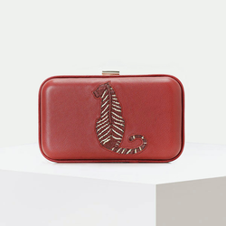 Buy The Wild Begum Red Gold Leather Clutch Bag Online in India